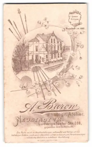 Fotografie A. Buron, Neustadt i. M., Ludwigsluster-Str. 328, Ansicht Neustadt i. M., das Atelierhaus im Passepartout
