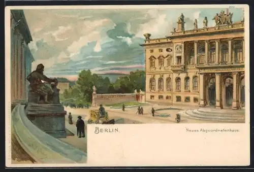 Lithographie Berlin, Neues Abgeordnetenhaus, Prinz-Albrecht-Strasse