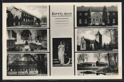 AK Paretz, Portrait Königin Luise von Preussen, Schloss, Kirche, Altes Gutshaus