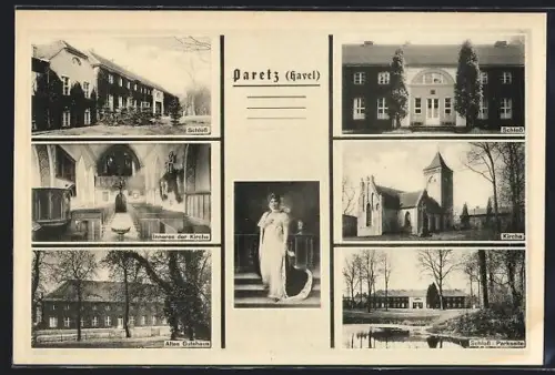 AK Paretz, Portrait Königin Luise von Preussen, Schloss, Kirche, Altes Gutshaus