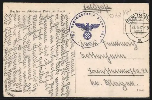 AK Berlin-Tiergarten, Potsdamer Platz bei Nacht