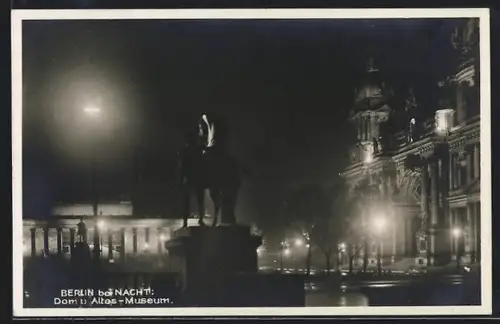 AK Berlin, Dom und Altes Museum bei Nacht