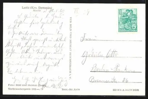 AK Loitz /Demmin, Markt mit Konsum Kaufhaus