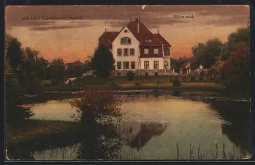 AK Soltau /Lüneburger Heide, Uferpartie mit Blick auf Anwesen im Böhmetal