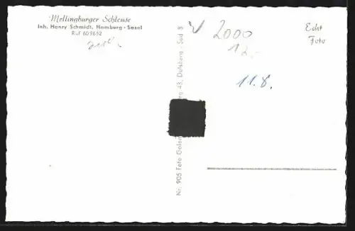 AK Sasel /Hamburg, Gasthaus Mellingburger Schleuse, Inh. Henry Schmidt