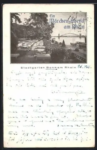 AK Bonn am Rhein, Gasthaus Stadtgarten mit Rheinblick, Inh. Emile Temme, Coblenzer Strasse 5