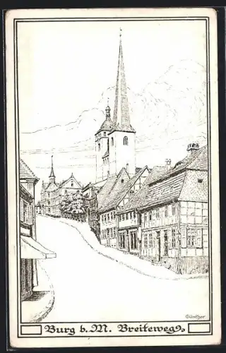 Künstler-AK Burg b. M., Partie im Breitenweg