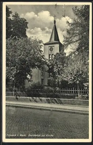 AK Friesack i. Mark., Durchblick zur Kirche