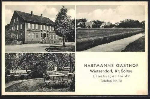 AK Wietzendorf /Soltau, Hartmanns Gasthof, Ortsansicht, Gartenansicht