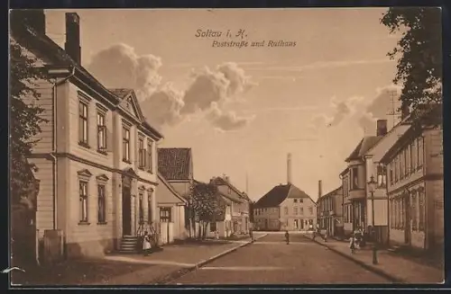 AK Soltau i. H., Poststrasse und Rathaus