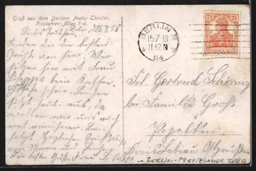 AK Berlin-Prenzlauer Berg, Gasthaus Berliner Prater-Theater, Kastanien-Allee 7- 9