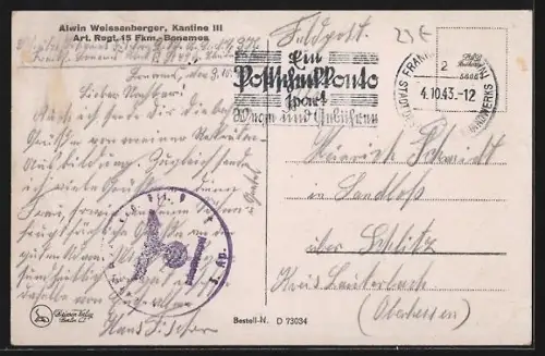 AK Frankfurt-Bonames, Alwin Weissenberger, Kantine III, Art.-Regt. 15, Waffenmeisterei