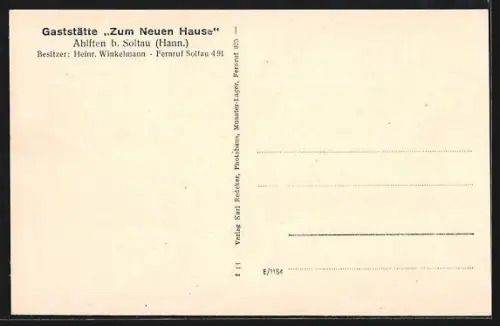 AK Ahlften b. Soltau, Gasthaus Zum Neuen Hause, Bes. Heinr. Winkelmann