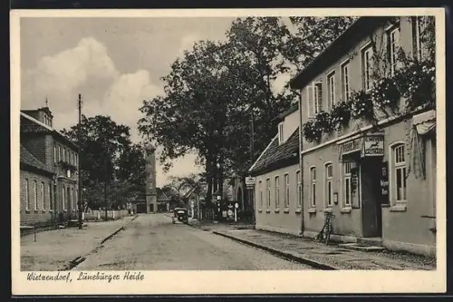 AK Wietzendorf /Lüneburger Heide, Gasthaus G. Meyer mit Strassenpartie