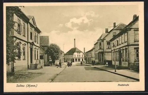 AK Soltau /Hann., Poststrasse mit Buchhandlung Ed. Thierbach