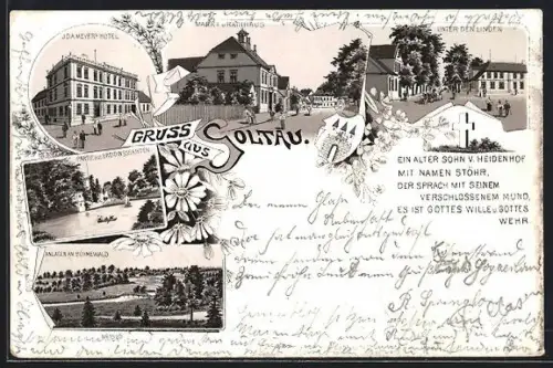 Lithographie Soltau, J. D. A. Meyer`s Hotel, Rathaus, Unter den Linden