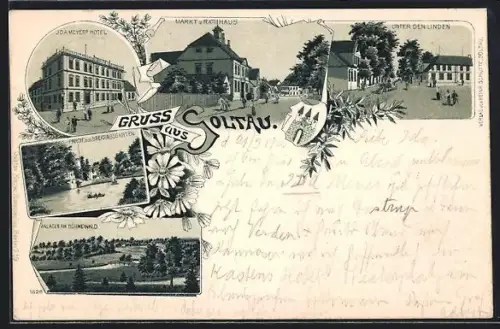 Lithographie Soltau, Markt und Rathaus, J. D. Meyer Hotel, Unter den Linden