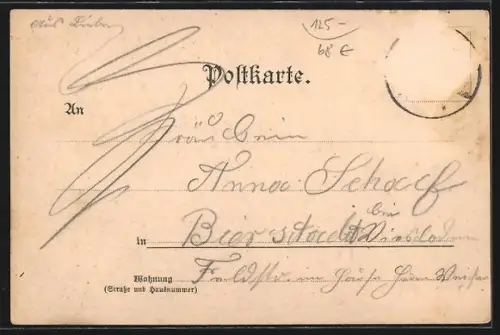 Lithographie Frankfurt-Fechenheim, Gasthaus zum Adler, Inh. Wilh. Puth, Langstrasse