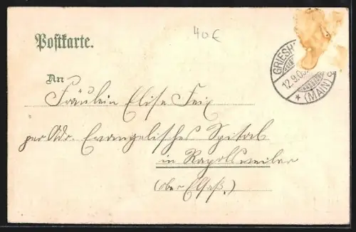 Passepartout-Lithographie Griesheim a. Main, Kath. Kirche, evang. Kirche, Schule, Kunstdüngerfabrik