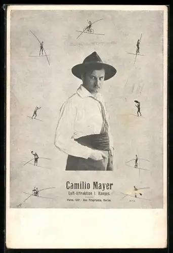 AK Berlin, Akrobat Camilio Mayer im Porträt und bei Balanceakten