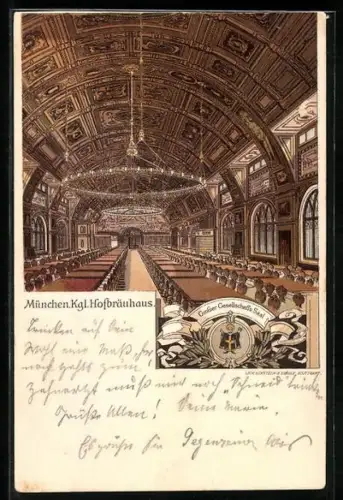 Lithographie München, Münchner Hofbräuhaus, Grosser Gesellschaftssaal