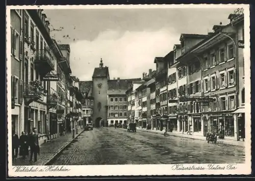 AK Waldshut, Kaiserstrasse, Unteres Tor mit Geschäften