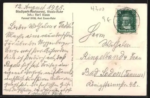 AK Steele /Ruhr, Parkhaus / Stadtpark-Restaurant K. Klaus