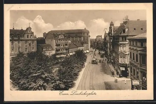 AK Essen, Limbeckerplatz mit Strassenbahn aus der Vogelschau