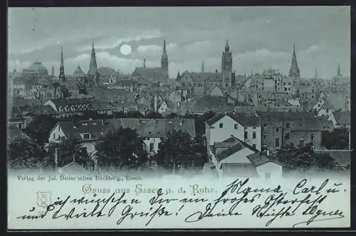 Mondschein-AK Essen /Ruhr, Totalansicht aus der Vogelschau