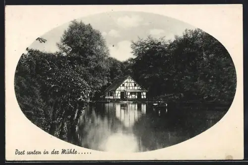 AK Essen-Bredeney, Gaststätte Ruthermühle vom Wasser aus
