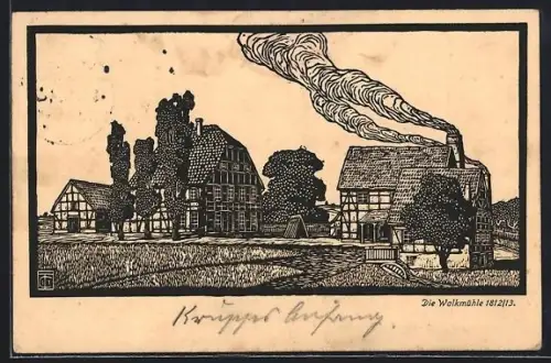 Künstler-AK Essen, Walkmühle 1812/13, Historisches aus den Kruppschen Betrieben