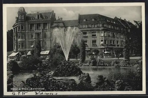 AK Wesel a. Rhein, Kaiserplatz mit Hotel Kaiserhof u. Springbrunnen