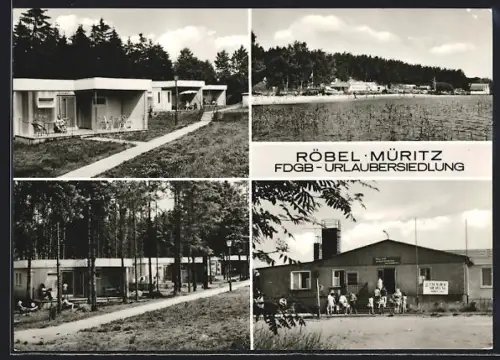 AK Röbel /Müritz, FDGB-Urlaubersiedlung, Ferienbungalows, Panorama, Gebäude