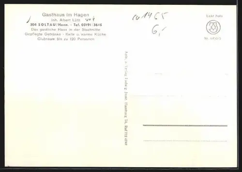 AK Soltau /Hann., Gasthaus im Hagen A. Lüth, Aussen- u. Innenansichten
