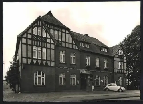Foto-AK Hülsen /Aller, Pagels Gasthof, VW-Käfer