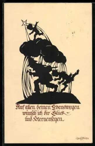 Künstler-AK Georg Plischke: Engel und Dämon begleiten einen Mann