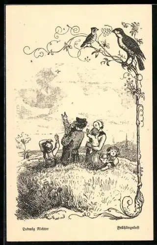 Künstler-AK Ludwig Richter: Frühlingslust