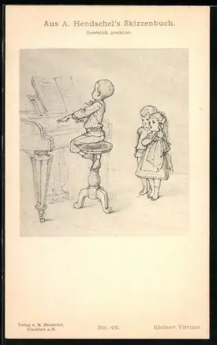 Künstler-AK Albert Hendschel: Kleiner Junge am Klavier