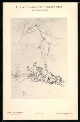 Künstler-AK Albert Hendschel: Kinder spielen mit einem Drachen