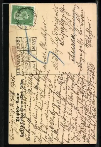 Künstler-AK Georg Plischke: Mann mit Zylinder und Amor beim Blumenpflücken, Scherenschnitt