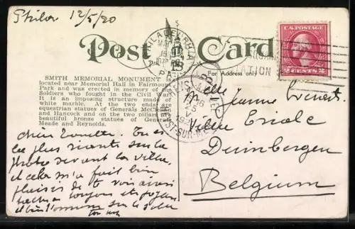 AK Philadelphia, PA, Smith Memorial Monument, Fairmount Park