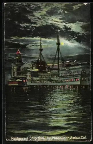 AK Venice, CA, Restaurant Ship Hotel by moonlight