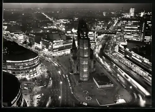 AK Berlin-Charlottenburg, Breitscheidplatz mit Kaiser-Wilhelm-Gedächtniskirche bei Nacht