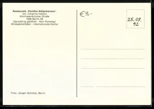AK Berlin, Restaurant Pavillon Stölpchensee, Kohlhasenbrücker Strasse, Terrasse u. Pavillon