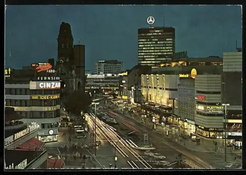 AK Berlin, Kurfürstendamm mit Europa-Center bei Dämmerung aus der Vogelschau