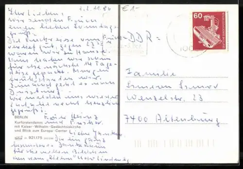 AK Berlin, Kurfürstendamm mit Europa-Center bei Dämmerung aus der Vogelschau