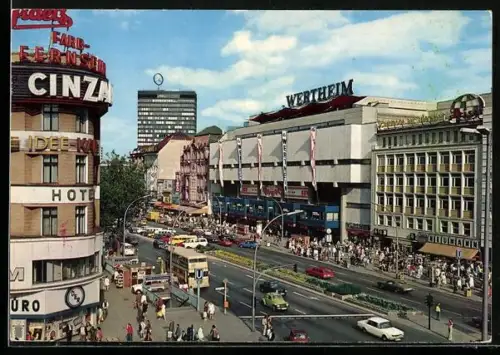 AK Berlin, Kurfürstendamm mit Kaufhaus Wertheim u. Europa-Center