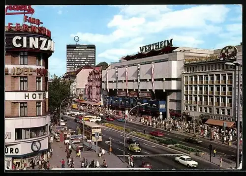 AK Berlin, Kurfürstendamm mit Kaufhaus Wertheim, Europa-Center