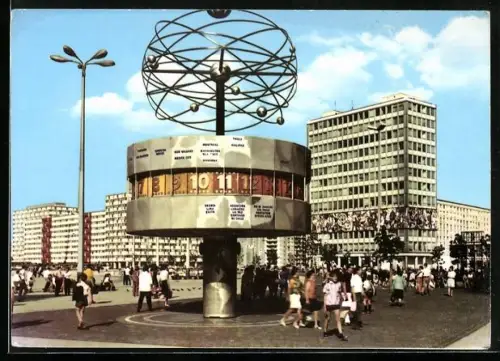 AK Berlin, Uraniasäule mit Weltzeituhr am Alexanderplatz