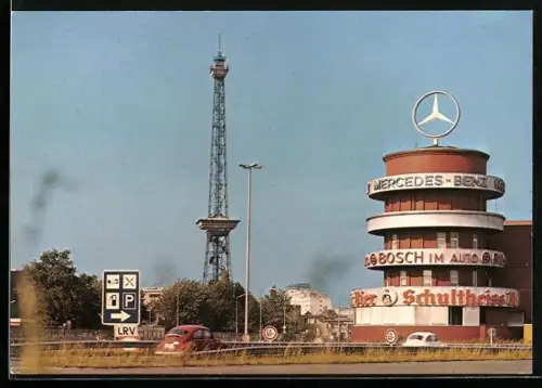 AK Berlin, Blick zum Funkturm über die Stadtautobahn